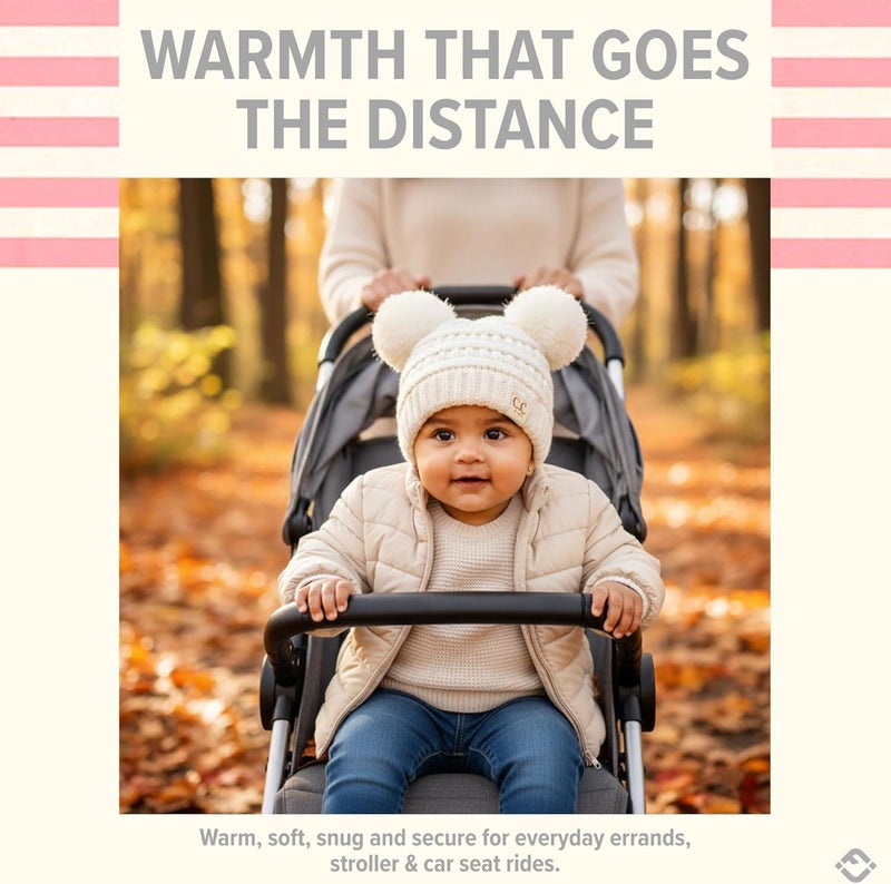 Funky Junque Double Pom Pom Baby Beanie – Newborn Girl Winter Hat 0–12 Months, Cute Cozy Knit Infant Beanies for Cold Weather - Image 4